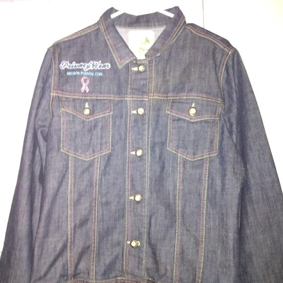 ❤️PRIVACY WEAR Jeweled Pink Ribbon Breast Cancer Awareness Denim Jacket Size XXL - Picture 11 of 12